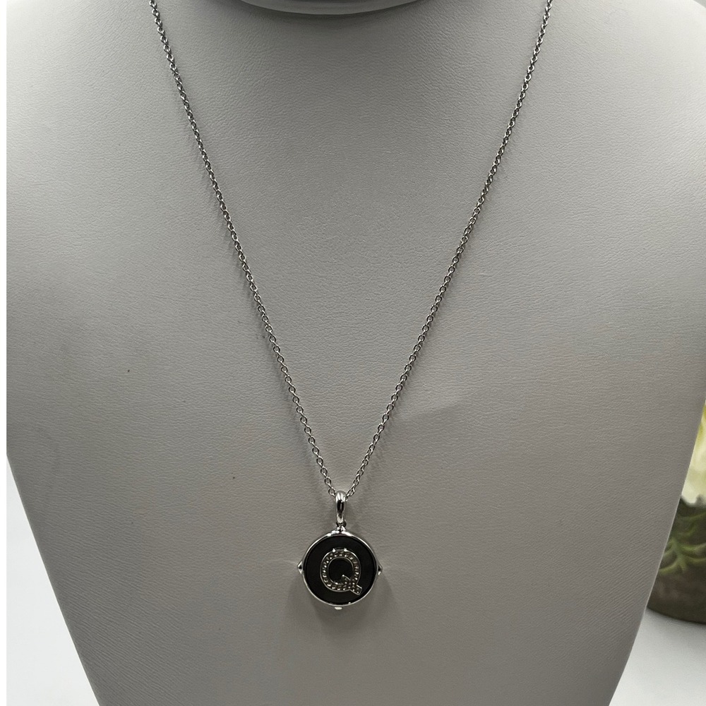 Kendra Scott Rhodium Black Mother of Pearl Letter Q Disc Reversible‎ Pendant